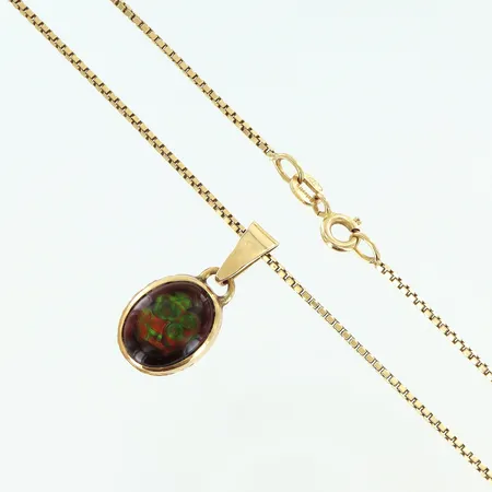 Kedja Venezia längd 46cm, bredd 1mm hänge med brun/grön sten 22x11mm, 18K Vikt: 6,6 g