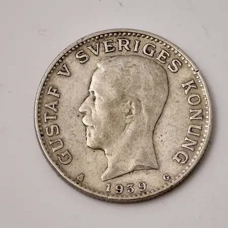Mynt i silver, 1krona 1939, silver 800/1000, 7,45g.