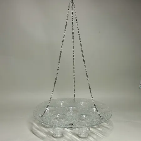 Ljuskrona Muurla för 7 ljus med kedja att hänga upp maxlängd 100cm Ø34cm, klarglas, etikettmärkt Skickas med paket.