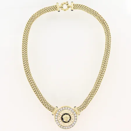 Collier med stenar längd 51,5cm, bredd 9mm, hänge Ø36mm, OBS! ej märkesdesign, 18K. Bruttovikt: 56,9gram Vikt: 56,9 g