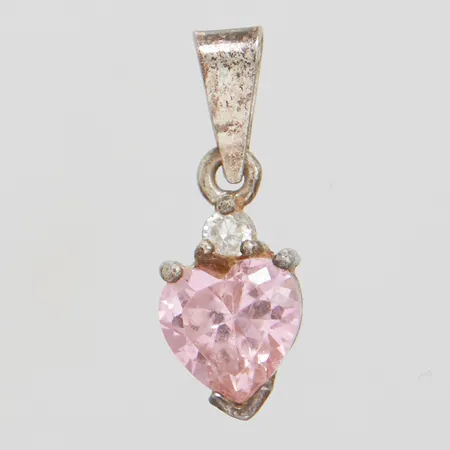 Hänge hjärta med rosa och vit sten 16x6mm, silver 925/1000 Vikt: 0,8 g