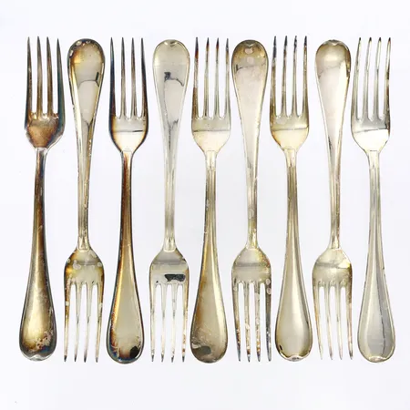 9 Matgafflar längd: 17,8cm, 830/1000 silver Vikt: 323 g