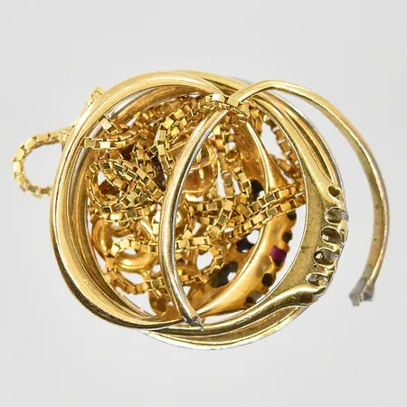Diverse defekt guld med stenar, 18K. Vikt: 10,6 g