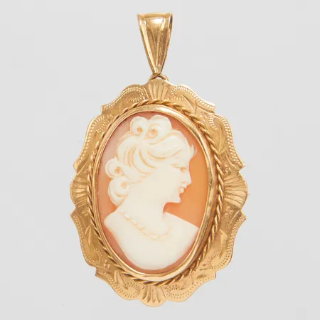 Hänge/Brosch kame 36x22mm, svenska stämplar, 1956, 18K bruttovikt 4,4g.