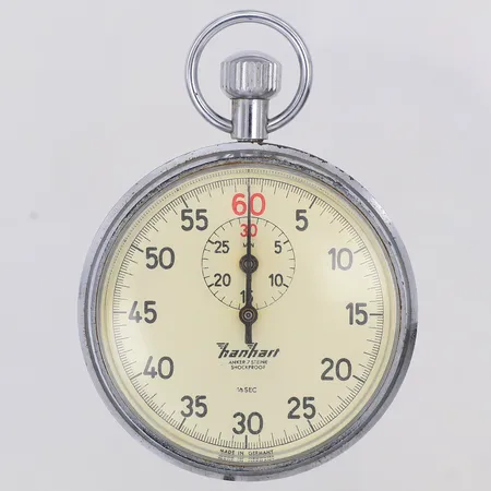 Stoppur Hanhart vitmetall mekanisk Ø55mm,  1/5 sekunder, stöttålig, fungerar, inga tillbehör