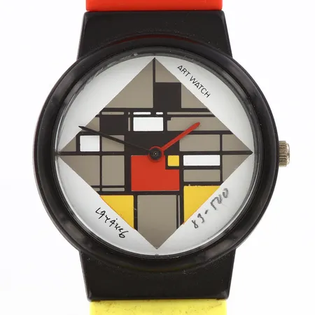 Armbandsur Art Watch, Lasse Åberg, Ø32mm, quartz, stål, plast, plexiglas, plastarmband, längd inklusive ur 21cm, informationsblad, fläckar på armband, batteribyte krävs 