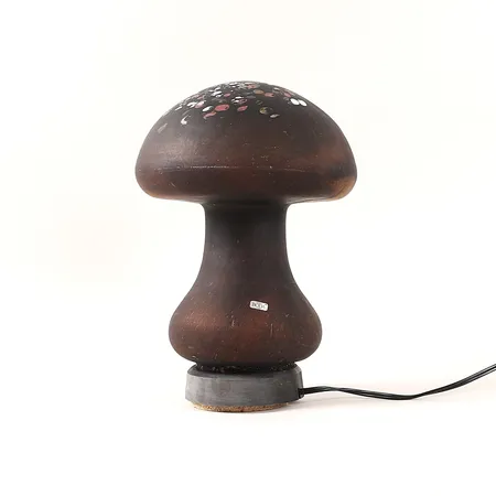 Bordslampa Svamp, Monica Backström för Boda, höjd 30cm, bredd ca 20cm, 60-tal, brunt glas, åldersbetingat slitage på utbytbar ljusarmatur.