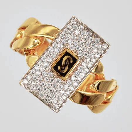 Ring pansar med vita stenar stl: ca 18 bredd: ca 3-16mm 21K Vikt: 4,4 g