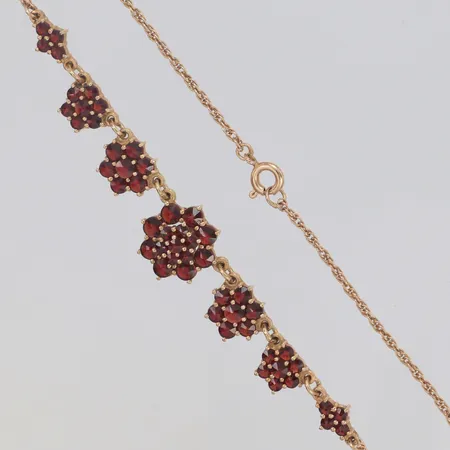 Collier med granater, längd 42cm, bredd 15mm, otydlig stämpel, 830/1000 silver