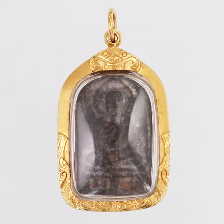 Hänge Buddha längd 56mm, plexiglas med ram i 18K, bruttovikt 18,1g Vikt: 18,1 g
