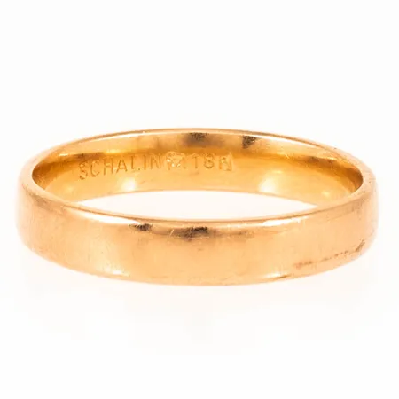 Ring slät stl:18¾ bredd 4mm höjd 1,3mm, Schalins, repor, 18K 4,3g.
