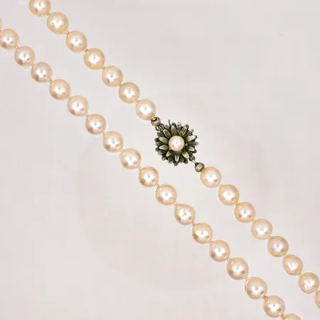 Pärlcollier odlade saltvattenpärlor semi barocka Ø 7,5-8mm, lås i silver med pärla, längd: 70cm, bredd: 15mm, silver 925/1000 Vikt: 0 g