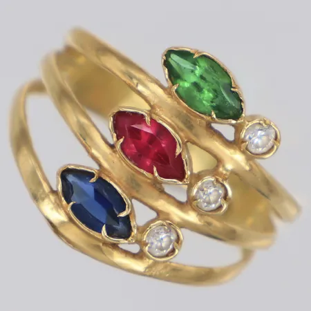  Ring med vita och färgade stenar, bredd 15,7mm, stl 18½ 14K Vikt: 2,5 g