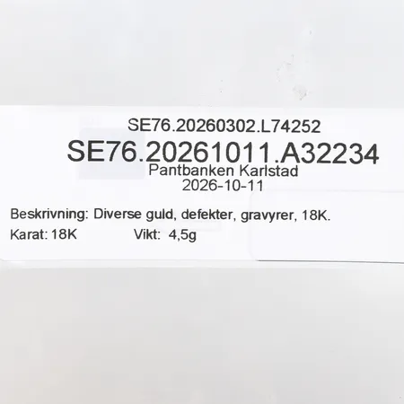 Diverse guld, defekter, gravyrer, 18K. Vikt: 4,5 g