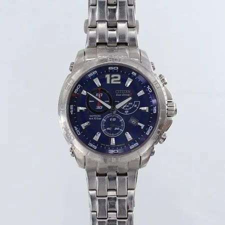 Herrur Citizen Eco-Drive, Marinaut Ø47mm, chronograf, datum, stål med länk, serienummer 1D1020061, referensnummer H500-S056233, stållänk ca 17cm inga tillbehör.