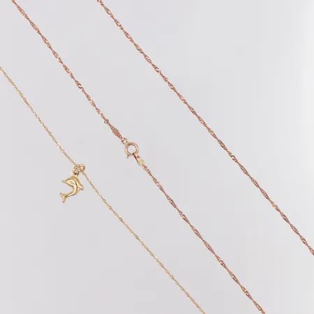 Collier Singapore tvåfärgad hänge delfin längd 61cm, ej avtagbar hänge, lödningar, 14K Vikt: 3,4 g