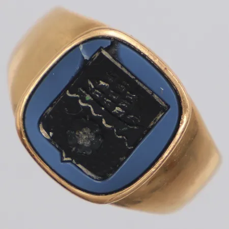 Klackring med sten stl:17¼, bredd 14mm, sprucken sten, 18K Vikt: 10,7 g