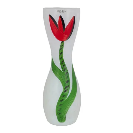 Vas "Tulipa" Ulrica Hydman-Vallien (1938-2018), Kosta Boda, målad dekor, höjd 26 cm, övre kant diameter 80 mm, signerad (både på framsidan med målarsignatur CA + undersidan Kosta Boda Artist Coll (collection) Ulrica H.V 49730, etikettmärkt, fint skick, vikt strax över 400 gram Skickas med paket.
