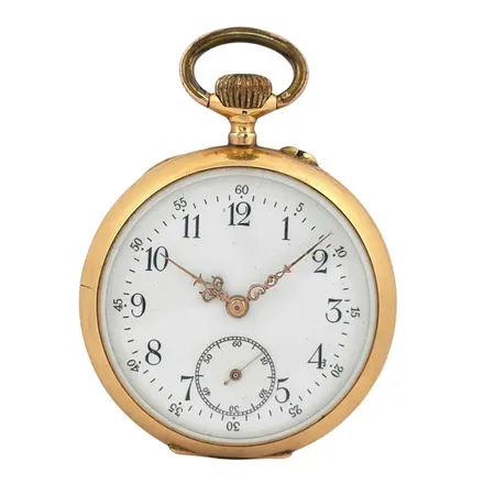 Mormorsur, 18K guld, Ø37 mm, manuell - fungerar, inre boett i oädel metall, mindre intryckningar, 41,1g Vikt: 41,1 g