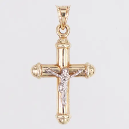 Hänge krucifix tvåfärgad längd 29mm, bredd 16mm, 14K Vikt: 1 g