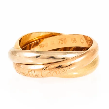 Ring Les must de Cartier Trinity stl:58 (18¾) bredd ca 7mm (varje ring ca 3,5mm bred), gul/vit roséguld 18K 9,8g. 