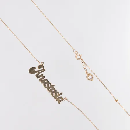 Collier namnhänge Anastasia längd ca 44-45cm, vit sten, knut, 14K  Vikt: 3,2 g