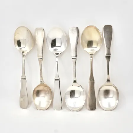 6 Bordsskedar modell Uppsala, längd: ca 16,2cm, silver 830/1000 Vikt: 192,8g Vikt: 192,8 g