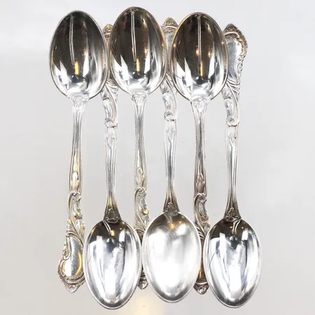 6 Kaffeskedar, längd 11cm, 830/1000 silver. Vikt: 83 g