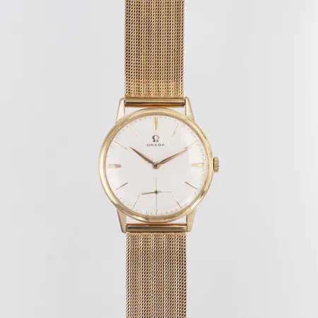 Herrur Omega 14K Ø34mm manuell, plastglas, länk i gulmetall