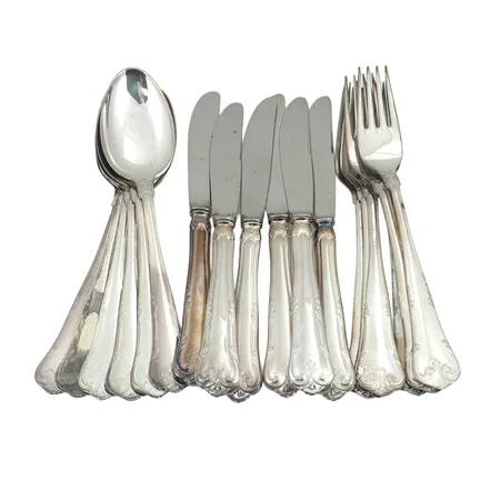 Parti silverbestick modell Herrgård, 830/1000, 18 stycken, oanvända, knivarna med blad i rostfritt stål (320g), totalvikt 815g
