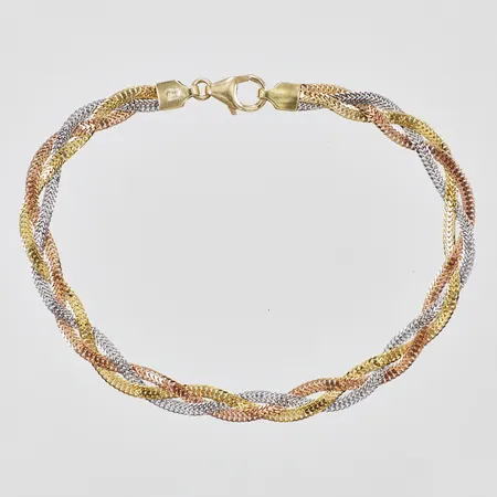 Armband flätad med vitguld roséguld och gult guld längd: ca 19,3cm bredd: ca 5mm GHA 18K Vikt: 5 g