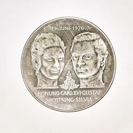 Mynt Kungliga bröllopet, Konung Carl XVI Gustaf, Drottning Silvia, 19-juni-1976, 50kr, 925/1000 Vikt: 27 g