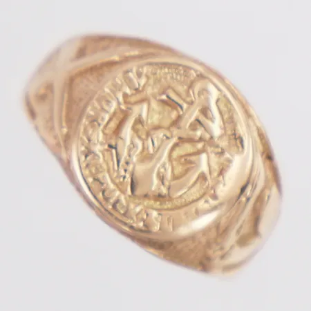 Klackring dekor stl:20¼ bredd 4,2-14,3mm, sliten, 18K Vikt: 7,5 g