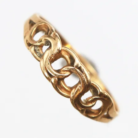 Ring Bismarck, stl:18, bredd 1,8-5,5mm, någon ojämn skena, 18K. Vikt: 1,8 g