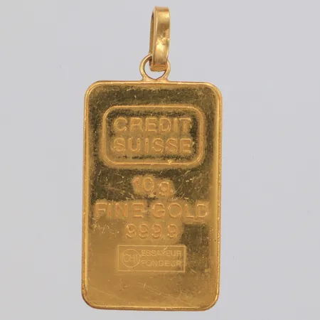 Hänge Tacka Credit Suisse 10g längd 34mm, bredd 15mm, ögla i 18K, 24K bruttovikt 10,3g