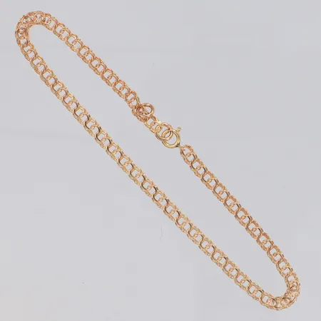 Armband Bismarck längd 18,5cm, bredd 3mm, extra ögla i länk, nyskick, 18K Vikt: 2,7 g