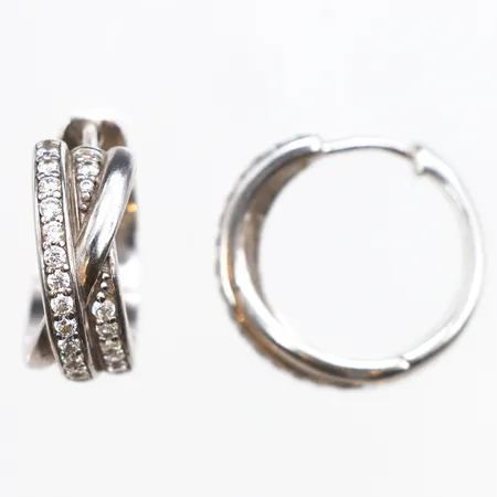 Örhängen creoler med vita stenar, GHA, Ø18,5mm, bredd 7,9mm, 925/1000 silver. Vikt: 8,1 g