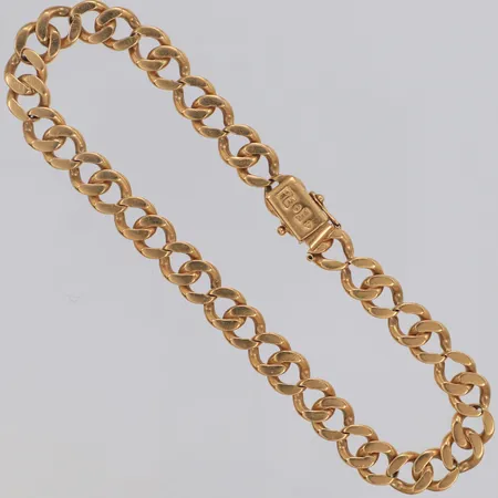 Armband Pansar, längd 25cm, bredd 8,2mm, R A Guld Stockholm, år 1990, slitna länkar, en låsåtta saknas, 18K  Vikt: 36,1 g