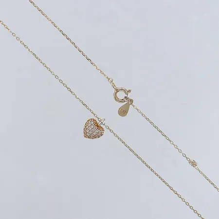 Collier med hänge hjärta justerbar längd 41,5-44cm bredd 0,5-19mm något trasslig Glitter International Ab förgyllt Silver 925/1000 Vikt: 1,3 g