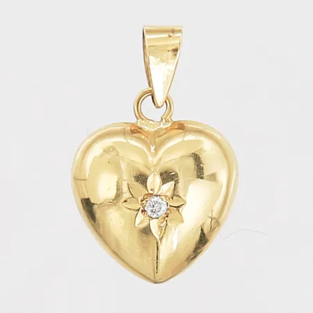 Hänge hjärta med diamant 1xca0,01ct, längd 15mm, bredd 10mm, ihålig, GHA, 18K Vikt: 0,5 g