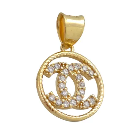 Hänge i 14K guld ej märkesdesign, vita stenar, längd inkl. ögla 18 mm, bredd 11 mm, fint skick, stenar utan anmärkning Vikt: 1 g