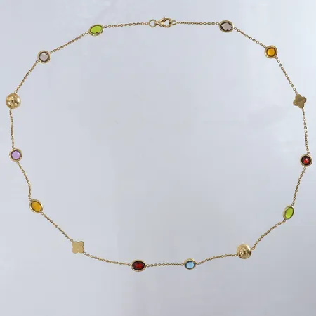 Collier med färg stenar längd 46,5cm bredd 1,4-8mm 18K.  Vikt: 8,4 g