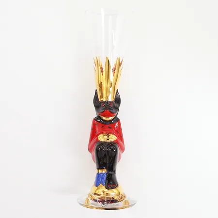 Snappsglas Orrefors Nobel Djävulsglas formgivare Gunnar Cyrén, 16,5cm, röd, etikettmärkt, monogramsignerad Vikt: 0 g