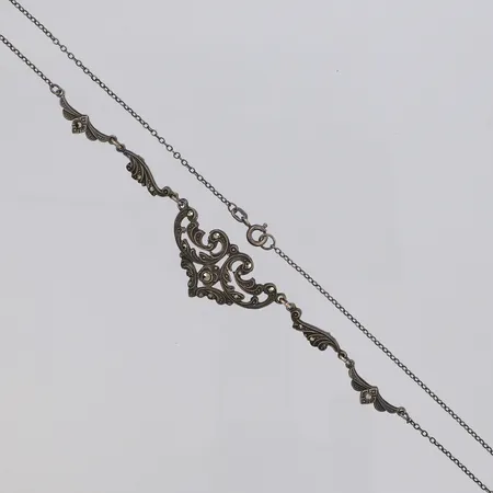Collier med markasiter längd 45cm, bredd 16,9mm, oxiderat 835/1000 silver Vikt: 4,8 g
