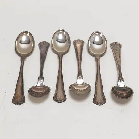 Sex kaffeskedar modell Herrgård längd: 12cm, 1982, silver 830/1000 Vikt: 86,3 g