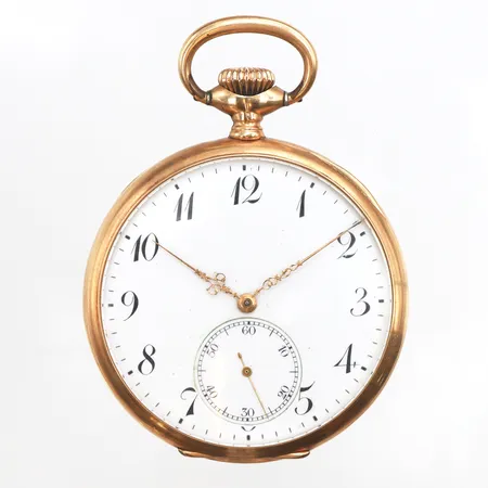 Fickur 14K, manuell, Ø50mm, boettnr:195390, kaliber:226/373, ytterboett i 14K, inner boett i metall, tickar igång vid funktionstest, service behov kan finnas, repigt plexiglas, inga tillbehör, bruttovikt 84g.