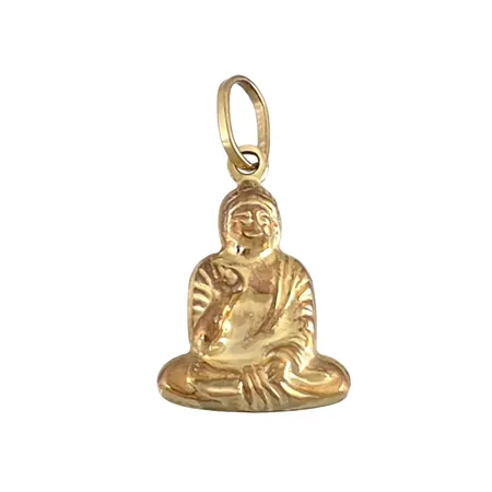Hänge Buddha i 9K guld (375/1000), längd inkl. ögla 25,5 mm, bredd 13,5 mm, tjocklek 4 mm Vikt: 0,8 g