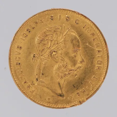 Mynt 10 Frang, Francis Joseph, år 1892, hack, 21,6K  Vikt: 3,2 g