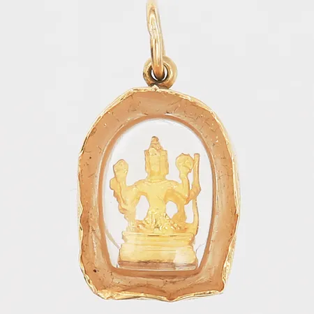 Hänge Buddha längd 22mm, bredd 12mm, plexiglas, Thailand, guldfoliering 18K Vikt: 1,3 g