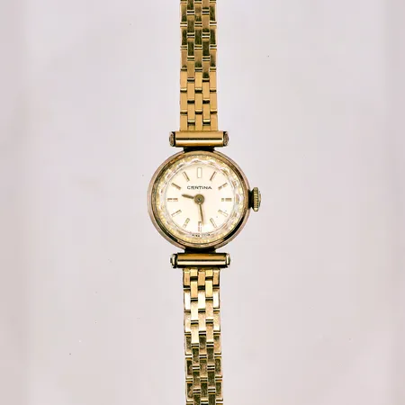 Damur Certina guld på stål Ø17mm med länk 18K längd 16-17cm, bredd 6,2mm, fullt fungerande, Bruttovikt: 23,1